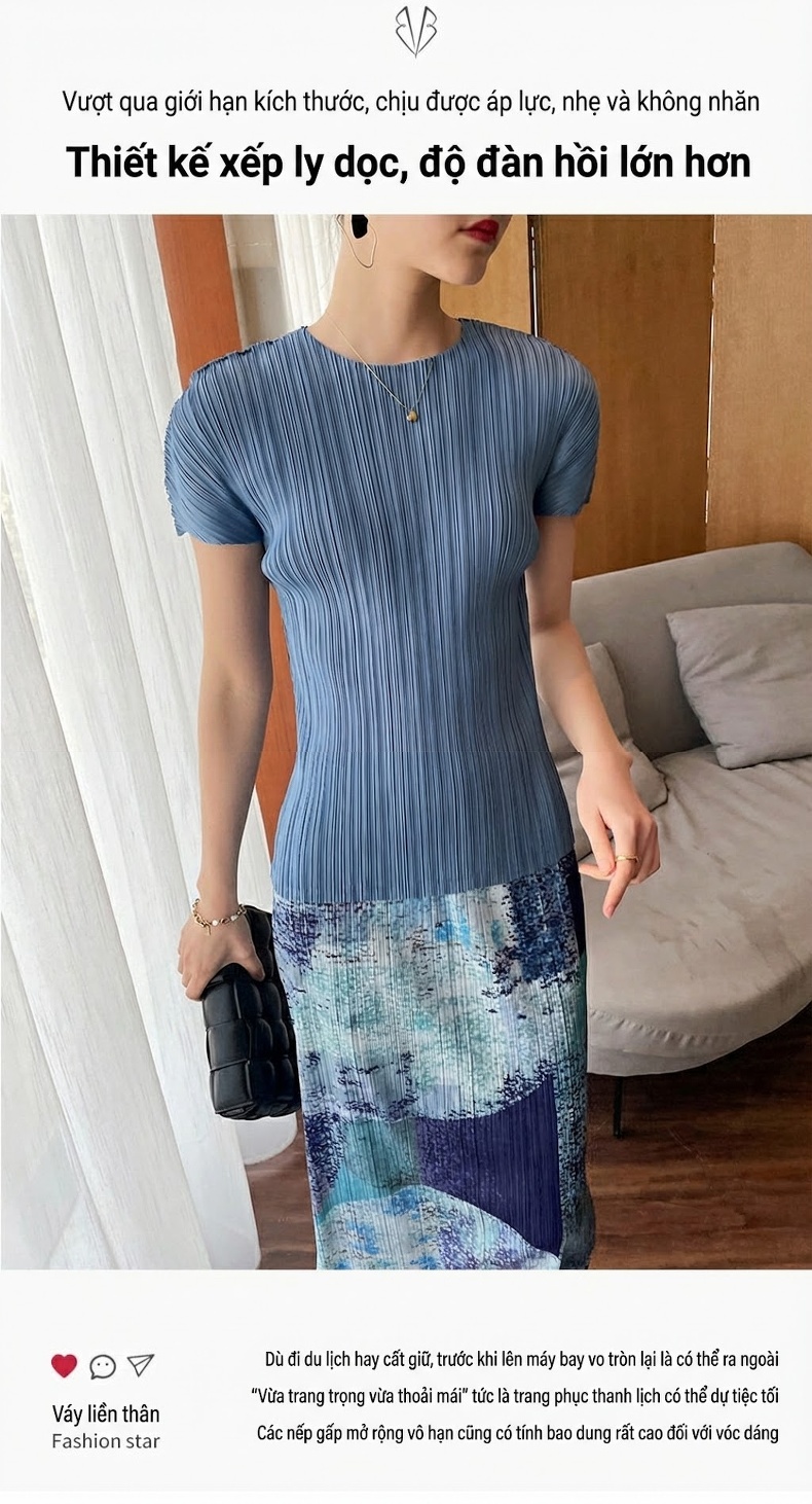 Áo Thun Nữ Miyake Pleats Thiết Kế Thanh Lịch Màu Hồng, Xanh Dương, Trắng, Đen... chi tiết 1