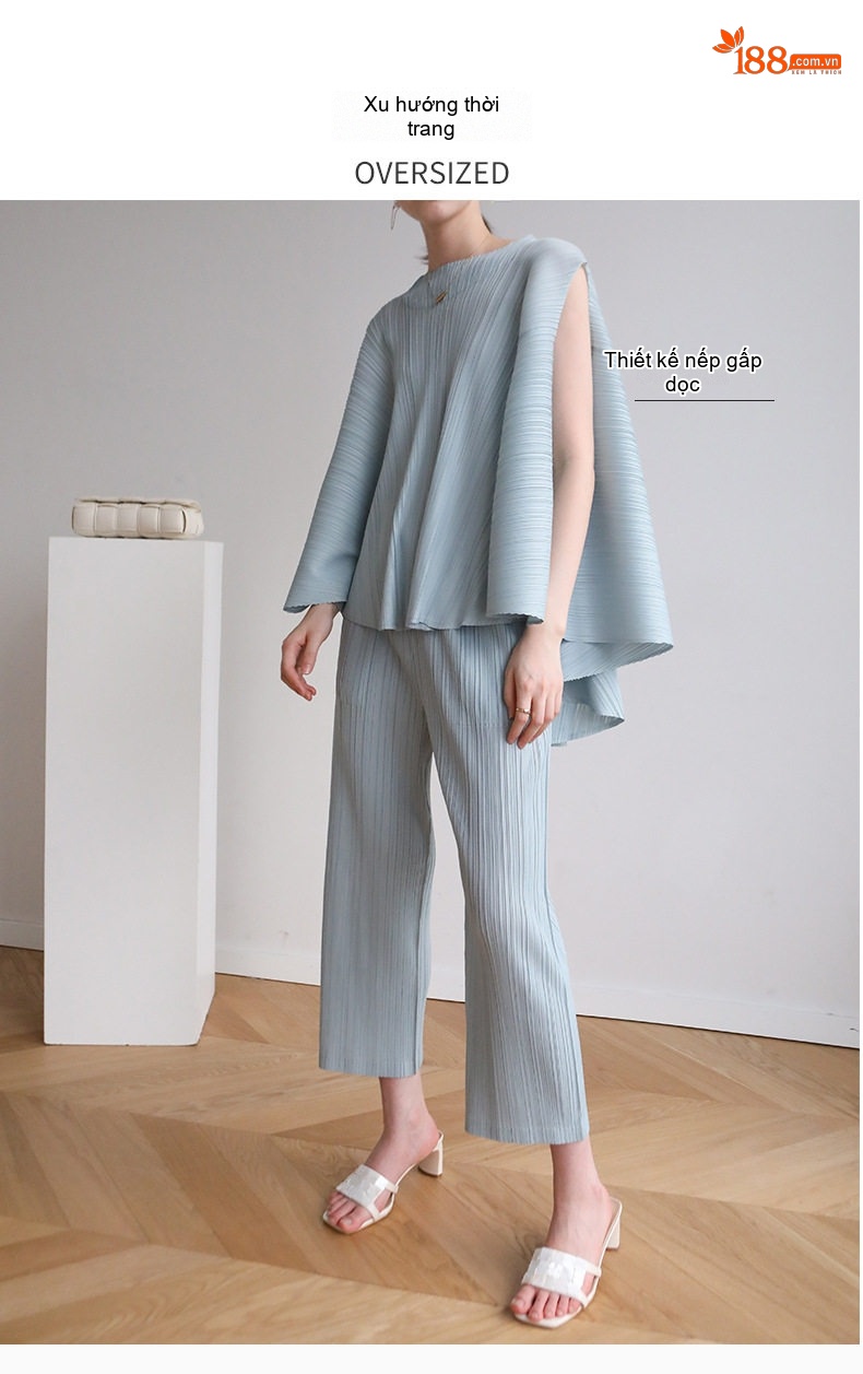 Áo Thun Nữ Pleats Dáng Rộng Không Tay Phong Cách Retro Màu Xanh Nhạt, Kem, Đen, Tím... chi tiết 2