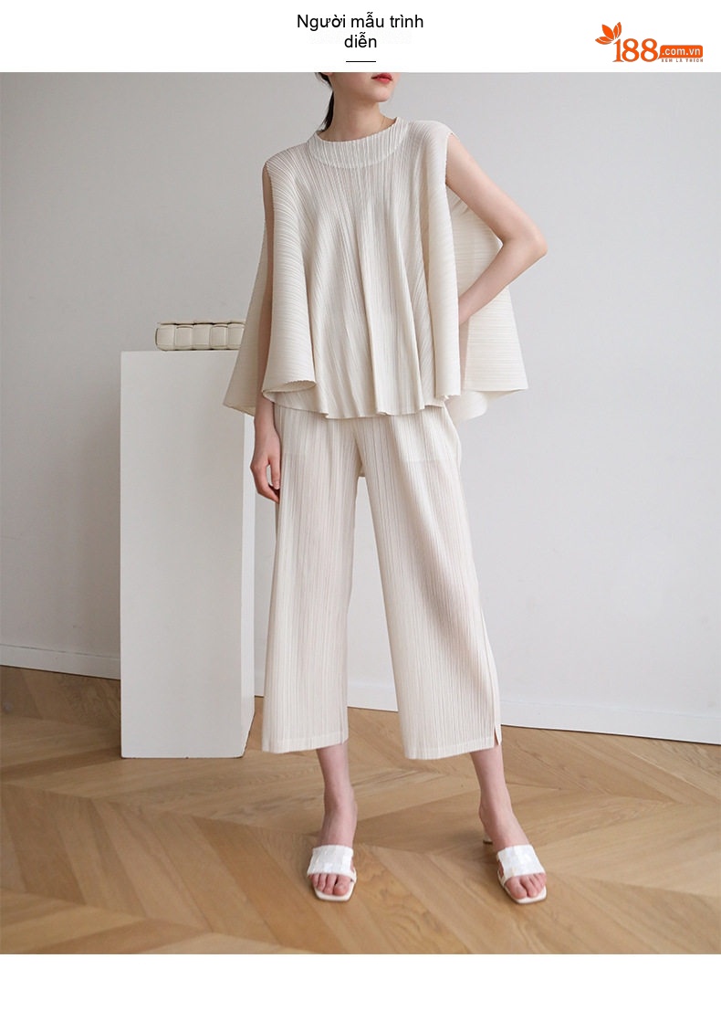 Áo Thun Nữ Pleats Dáng Rộng Không Tay Phong Cách Retro Màu Xanh Nhạt, Kem, Đen, Tím... chi tiết 6