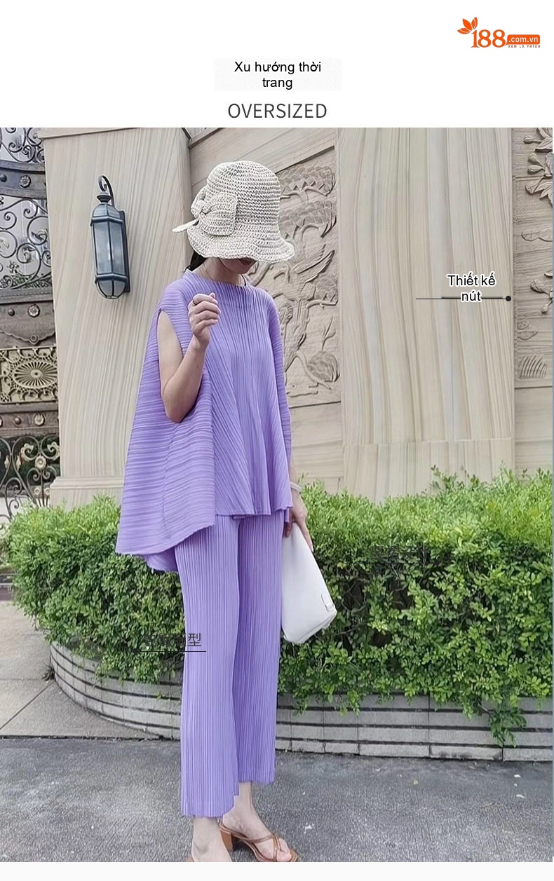 Áo Thun Nữ Pleats Dáng Rộng Không Tay Phong Cách Retro Màu Xanh Nhạt, Kem, Đen, Tím... chi tiết 13