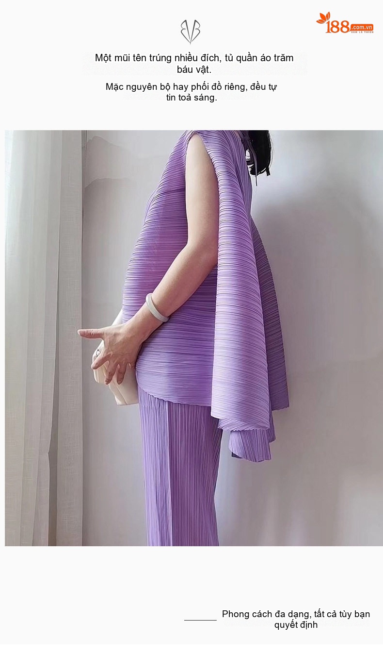Áo Thun Nữ Pleats Dáng Rộng Không Tay Phong Cách Retro Màu Xanh Nhạt, Kem, Đen, Tím... chi tiết 14
