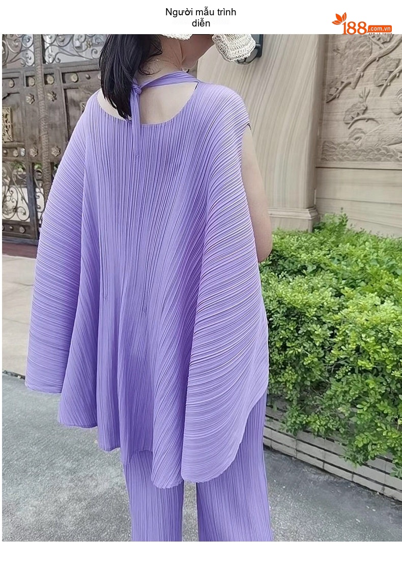 Áo Thun Nữ Pleats Dáng Rộng Không Tay Phong Cách Retro Màu Xanh Nhạt, Kem, Đen, Tím... chi tiết 15
