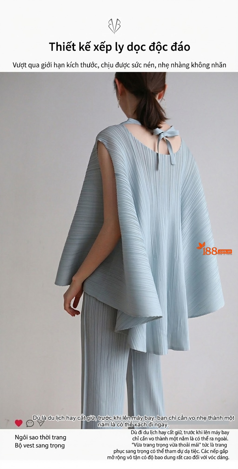 Áo Thun Nữ Pleats Dáng Rộng Không Tay Phong Cách Retro Màu Xanh Nhạt, Kem, Đen, Tím... chi tiết 1