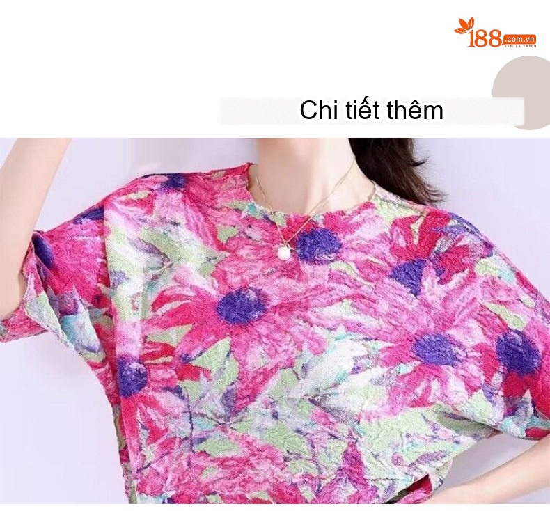Áo Thun Nữ Tay Lỡ Dáng Rộng Họa Tiết Hoa Thiết Kế Nhún Bèo Thoáng Mát Màu Vàng, Hồng chi tiết 4
