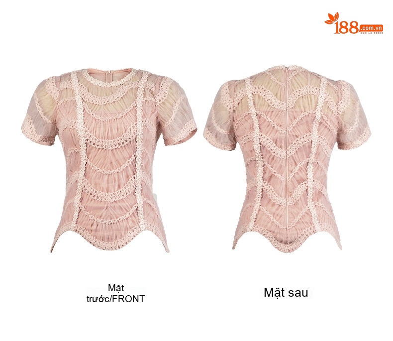 Áo Thun Nữ Tay Ngắn Ren Màu Hồng Thiết Kế Ôm Dáng chi tiết 4