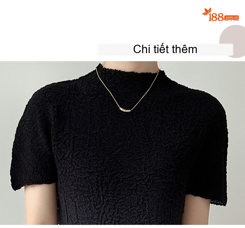 Áo Thun Nữ Tay Ngắn Thiết Kế Nhún Bèo Ombre Phong Cách Tiểu Thư Màu Đen, Xanh Lá, Xanh Dương, Hồng chi tiết 4