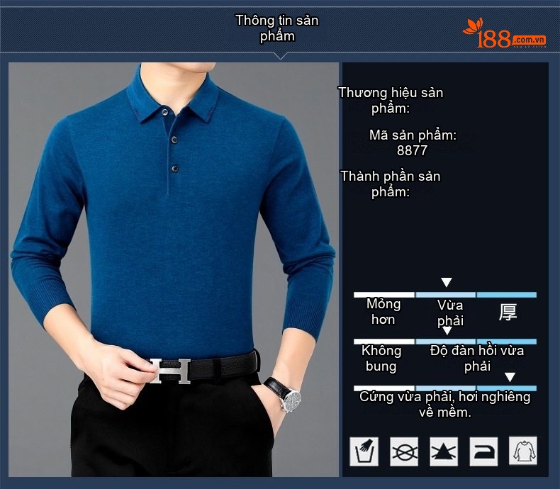 Áo Thun Polo Nam Dài Tay Dệt Kim Cotton Lông Cừu Mềm Mại Màu Đen, Xám, Đỏ, Xanh Navy... chi tiết 9