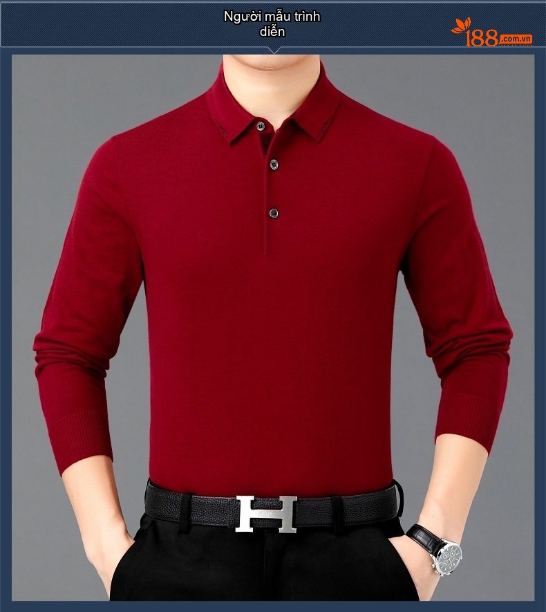 Áo Thun Polo Nam Dài Tay Dệt Kim Cotton Lông Cừu Mềm Mại Màu Đen, Xám, Đỏ, Xanh Navy... chi tiết 58