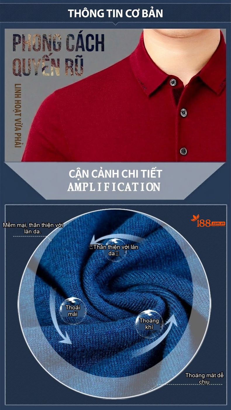 Áo Thun Polo Nam Dài Tay Dệt Kim Cotton Lông Cừu Mềm Mại Màu Đen, Xám, Đỏ, Xanh Navy... chi tiết 2