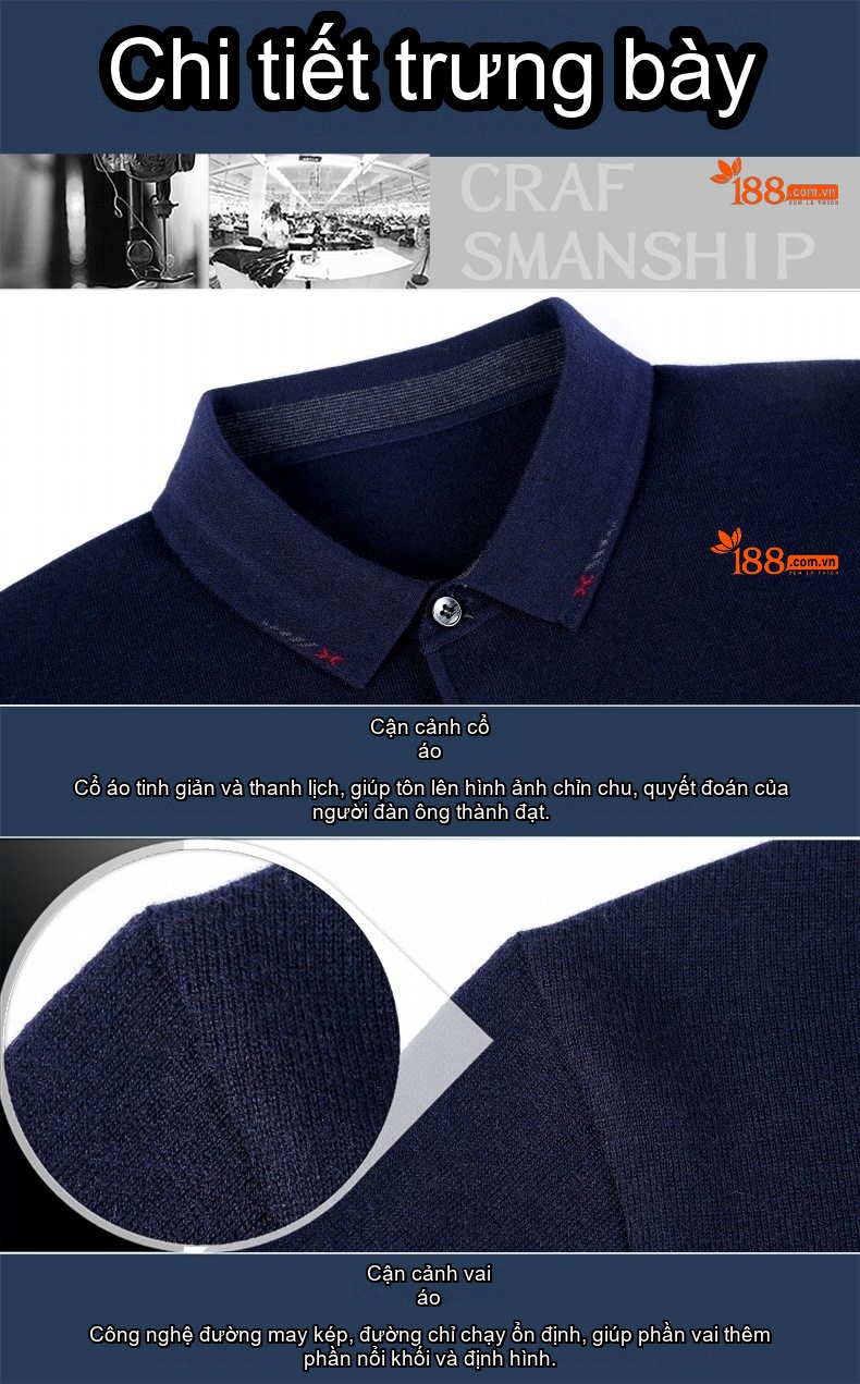 Áo Thun Polo Nam Dài Tay Dệt Kim Cotton Lông Cừu Mềm Mại Màu Đen, Xám, Đỏ, Xanh Navy... chi tiết 85