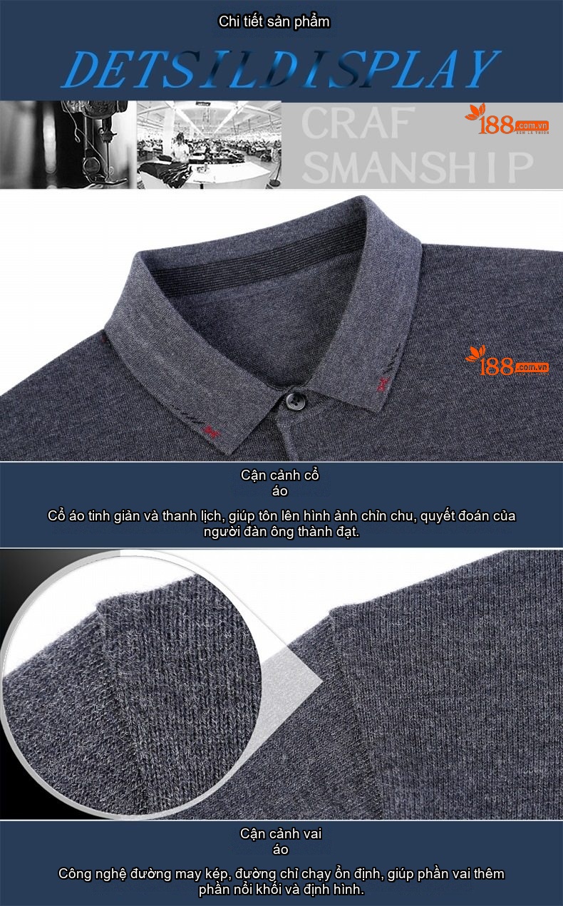 Áo Thun Polo Nam Dài Tay Dệt Kim Cotton Lông Cừu Mềm Mại Màu Đen, Xám, Đỏ, Xanh Navy... chi tiết 87