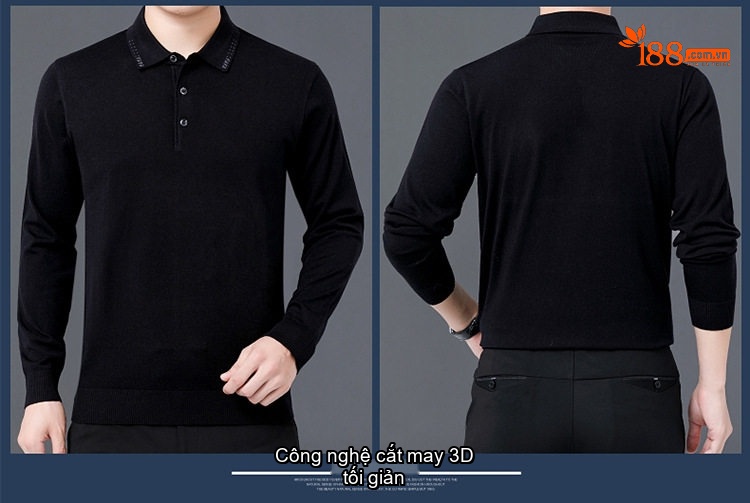 Áo Thun Polo Nam Dài Tay Dệt Kim Lông Dê Miễn Nhăn Phong Cách Doanh Nhân Màu Đen, Xám, Đỏ, Xanh... chi tiết 12