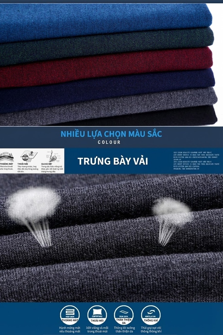 Áo Thun Polo Nam Dài Tay Dệt Kim Lông Dê Miễn Nhăn Phong Cách Doanh Nhân Màu Đen, Xám, Đỏ, Xanh... chi tiết 42