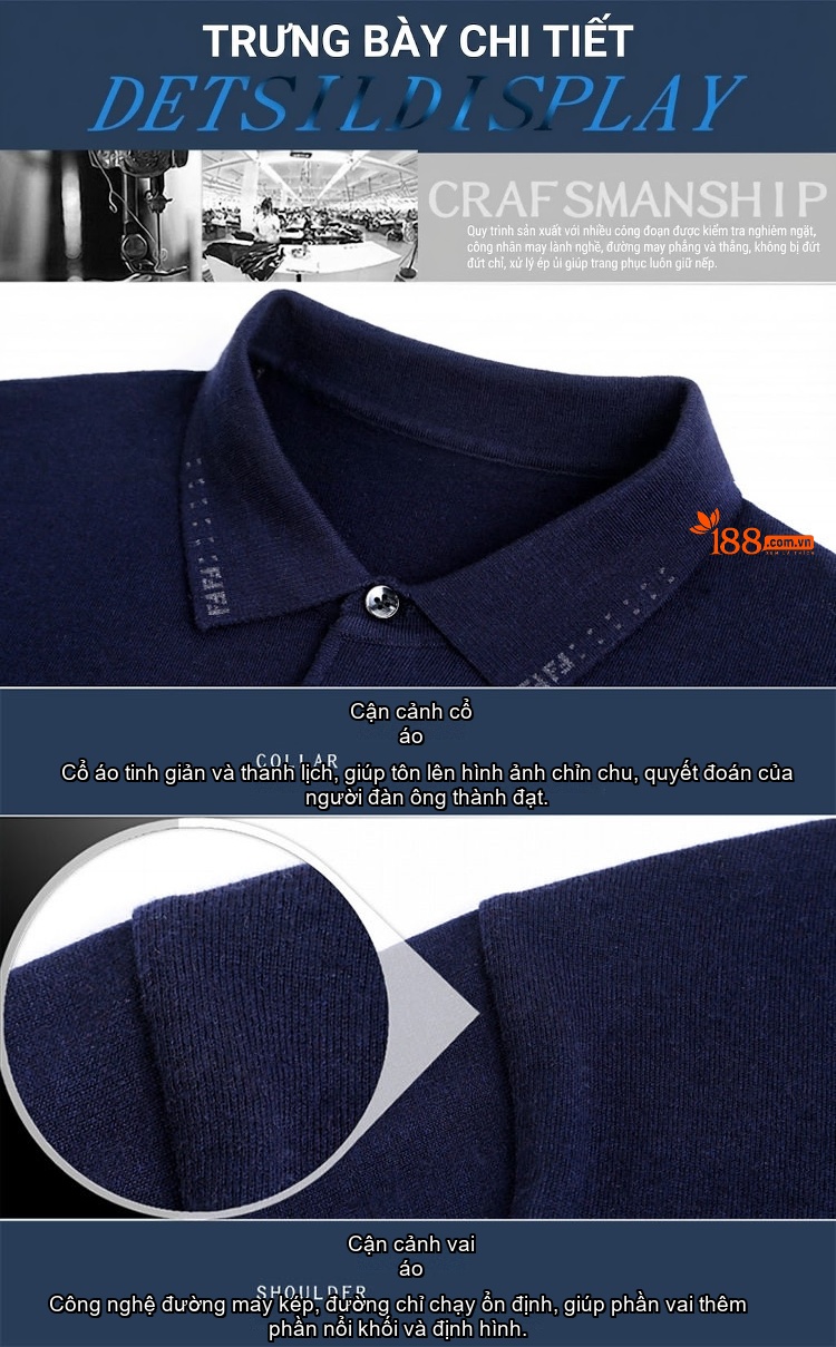 Áo Thun Polo Nam Dài Tay Dệt Kim Lông Dê Miễn Nhăn Phong Cách Doanh Nhân Màu Đen, Xám, Đỏ, Xanh... chi tiết 45