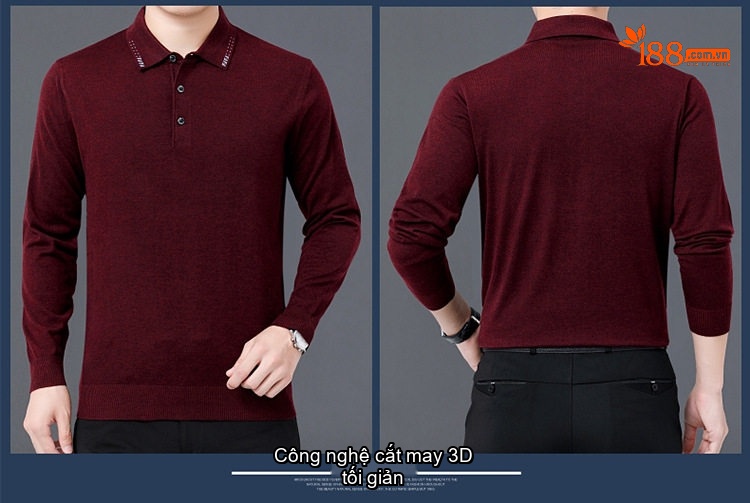 Áo Thun Polo Nam Dài Tay Dệt Kim Lông Dê Miễn Nhăn Phong Cách Doanh Nhân Màu Đen, Xám, Đỏ, Xanh... chi tiết 24