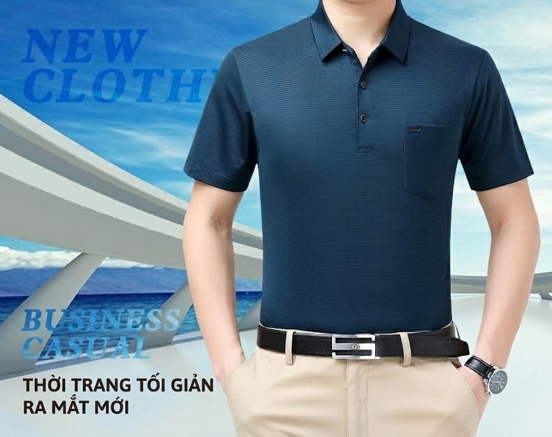 Áo Thun Polo Nam Lụa Tằm Tơ Mùa Hè Dáng Rộng Không Nhăn Màu Xanh Dương, Tím, Xám chi tiết 1