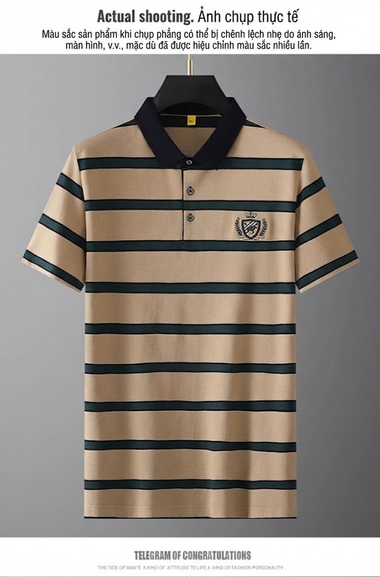 Áo Thun Polo Nam Sọc Ngang Cổ Bẻ Tay Ngắn Size Lớn Vải Dệt Màu Be, Đỏ chi tiết 6
