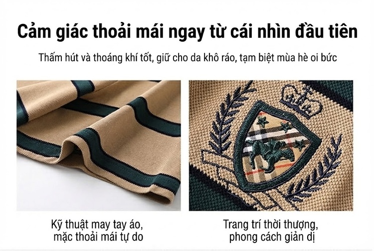 Áo Thun Polo Nam Sọc Ngang Cổ Bẻ Tay Ngắn Size Lớn Vải Dệt Màu Be, Đỏ chi tiết 2