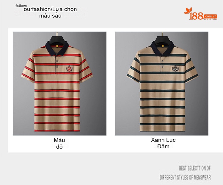 Áo Thun Polo Nam Sọc Ngang Cổ Bẻ Tay Ngắn Size Lớn Vải Dệt Màu Be, Đỏ chi tiết 4