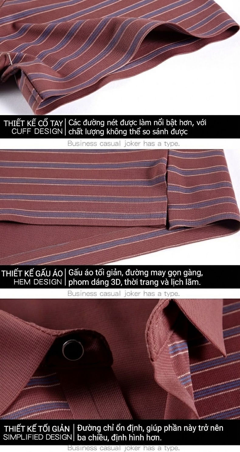 Áo Thun Polo Nam Sọc Ngang Lụa Tằm Cao Cấp, Chống Nhăn, Form Rộng Màu Xanh, Đỏ chi tiết 28