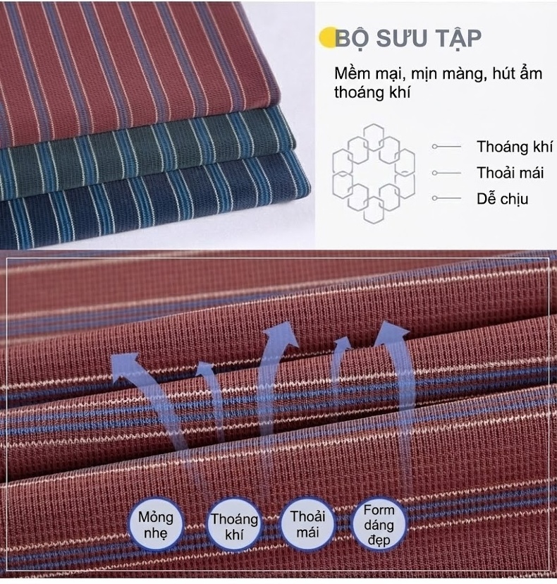 Áo Thun Polo Nam Sọc Ngang Lụa Tằm Cao Cấp, Chống Nhăn, Form Rộng Màu Xanh, Đỏ chi tiết 4