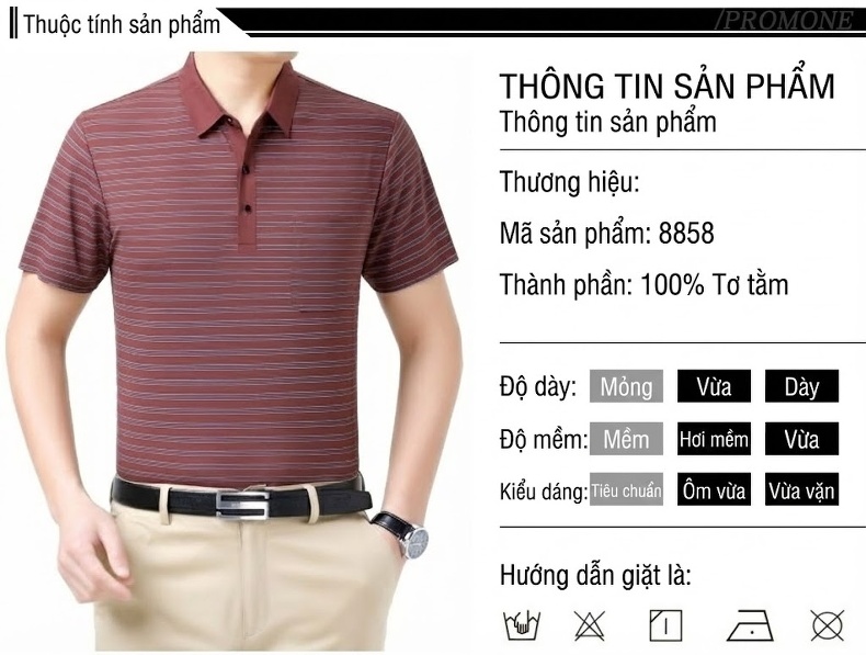 Áo Thun Polo Nam Sọc Ngang Lụa Tằm Cao Cấp, Chống Nhăn, Form Rộng Màu Xanh, Đỏ chi tiết 6