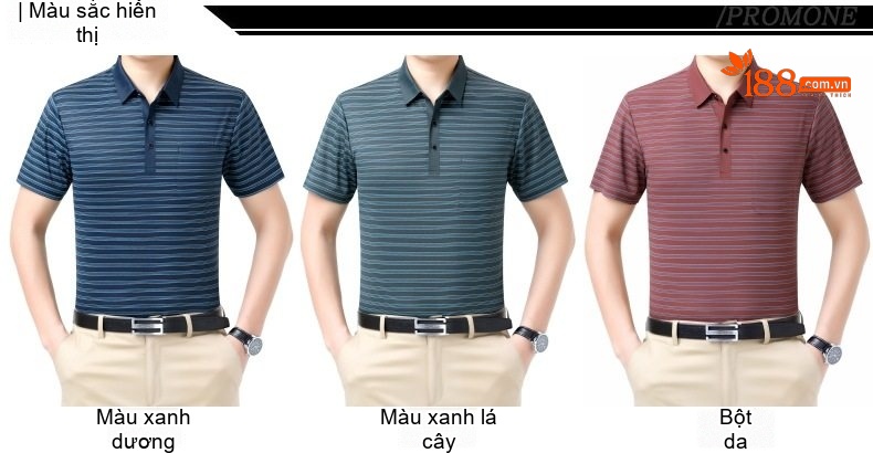 Áo Thun Polo Nam Sọc Ngang Lụa Tằm Cao Cấp, Chống Nhăn, Form Rộng Màu Xanh, Đỏ chi tiết 7