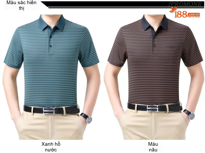 Áo Thun Polo Nam Sọc Ngang Tay Ngắn Chất Liệu Tơ Tằm Cao Cấp Phong Cách Trung Niên Màu Xanh, Nâu chi tiết 7