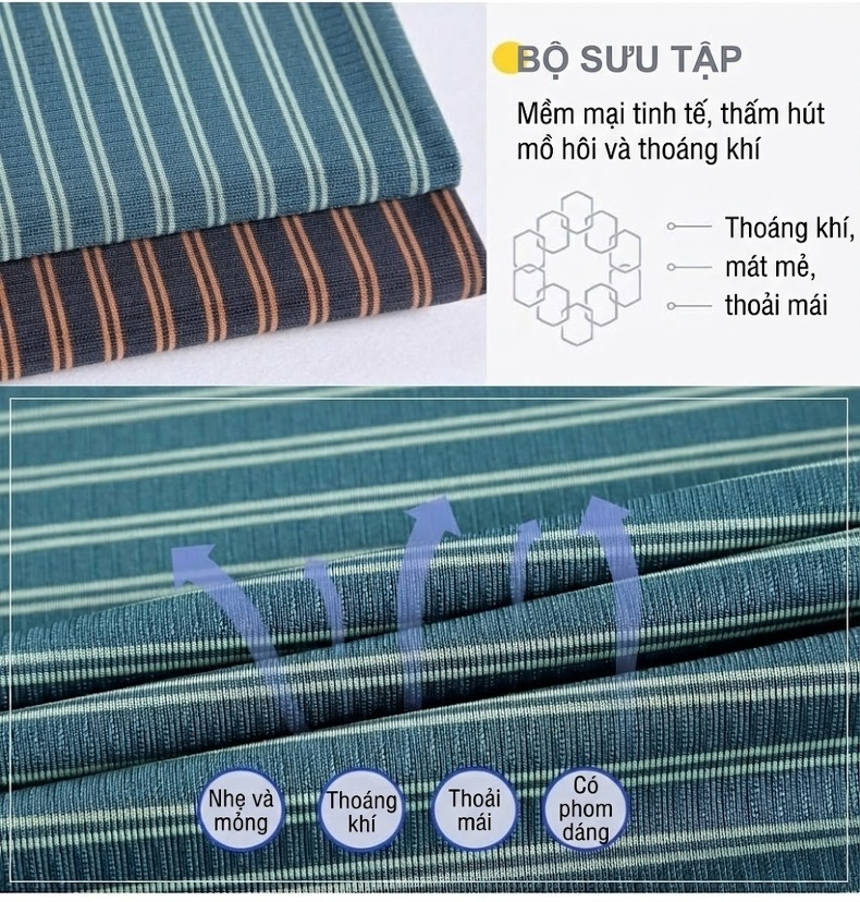 Áo Thun Polo Nam Sọc Ngang Tay Ngắn Chất Liệu Tơ Tằm Cao Cấp Phong Cách Trung Niên Màu Xanh, Nâu chi tiết 4