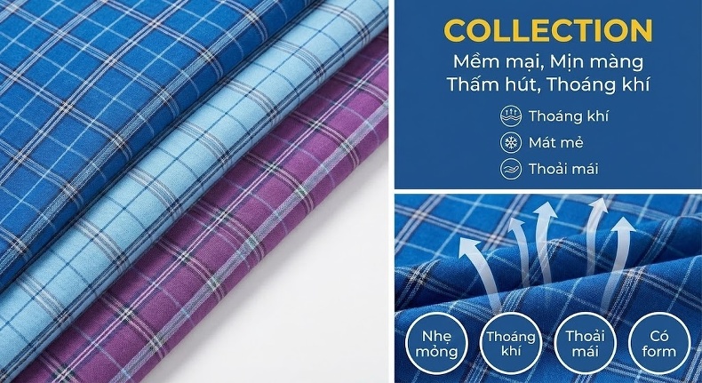 Áo Thun Polo Nam Sợi Tằm Lụa Họa Tiết Kẻ Sọc Cộc Tay Phong Cách Trung Niên Màu Xanh Dương, Tím chi tiết 3