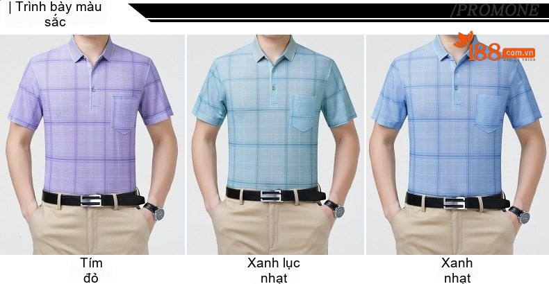 Áo Thun Polo Nam Sợi Tằm Lụa Họa Tiết Kẻ Sọc Cộc Tay Phong Cách Trung Niên Màu Xanh Dương, Tím chi tiết 7