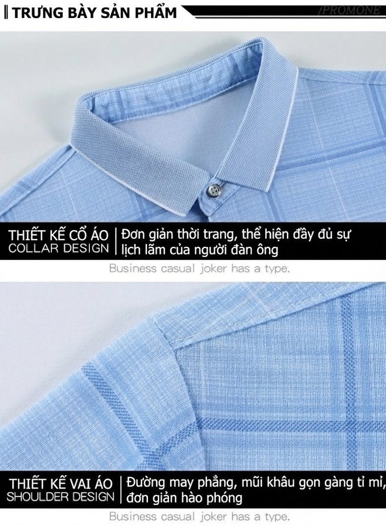Áo Thun Polo Nam Sợi Tằm Lụa Họa Tiết Kẻ Sọc Cộc Tay Phong Cách Trung Niên Màu Xanh Dương, Tím chi tiết 26