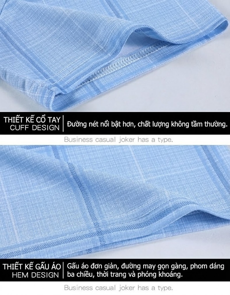 Áo Thun Polo Nam Sợi Tằm Lụa Họa Tiết Kẻ Sọc Cộc Tay Phong Cách Trung Niên Màu Xanh Dương, Tím chi tiết 27