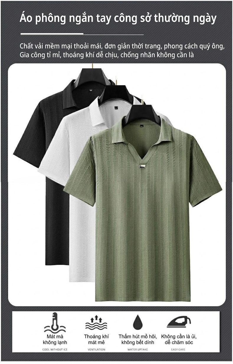 Áo Thun Polo Nam Tay Ngắn Cổ Bẻ Cotton Thoáng Khí Màu Đen, Trắng, Xanh... chi tiết 1