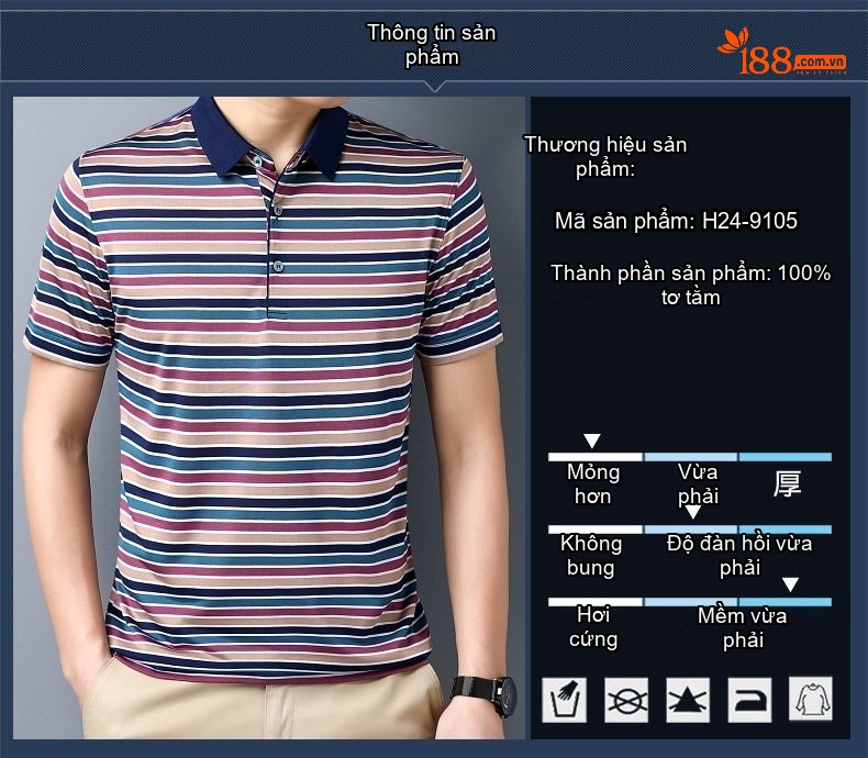 Áo Thun Polo Nam Tay Ngắn Sọc Ngang Cổ Bẻ Chất Liệu Cotton Màu Xanh, Xám, Nâu, Đỏ... chi tiết 3