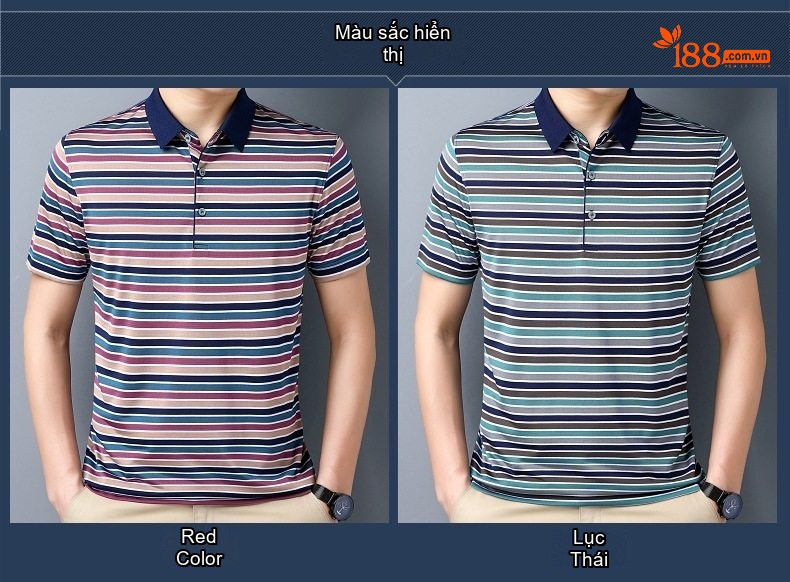 Áo Thun Polo Nam Tay Ngắn Sọc Ngang Cổ Bẻ Chất Liệu Cotton Màu Xanh, Xám, Nâu, Đỏ... chi tiết 4