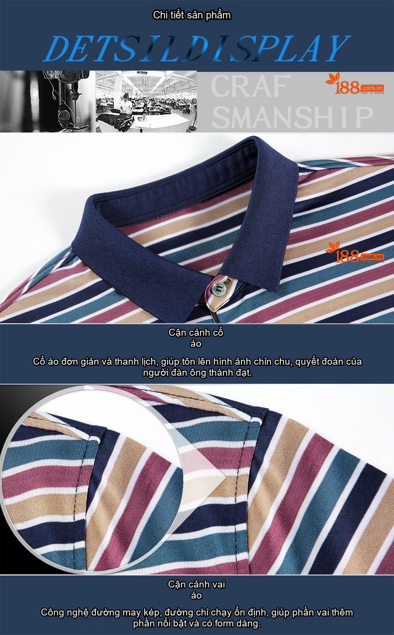 Áo Thun Polo Nam Tay Ngắn Sọc Ngang Cổ Bẻ Chất Liệu Cotton Màu Xanh, Xám, Nâu, Đỏ... chi tiết 21