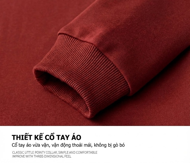 Áo Thun Tay Dài Nam Cổ Tròn Dáng Rộng Màu Đỏ Gạch, Xanh Rêu, Xanh Navy chi tiết 13