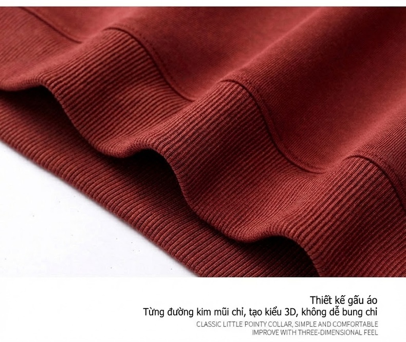 Áo Thun Tay Dài Nam Cổ Tròn Dáng Rộng Màu Đỏ Gạch, Xanh Rêu, Xanh Navy chi tiết 16