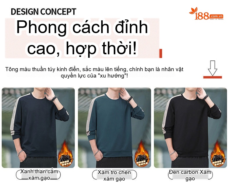 Áo Thun Tay Dài Nam Cổ Tròn Lót Lông Thoải Mái Màu Đen, Xanh Đen, Xanh Dương chi tiết 5