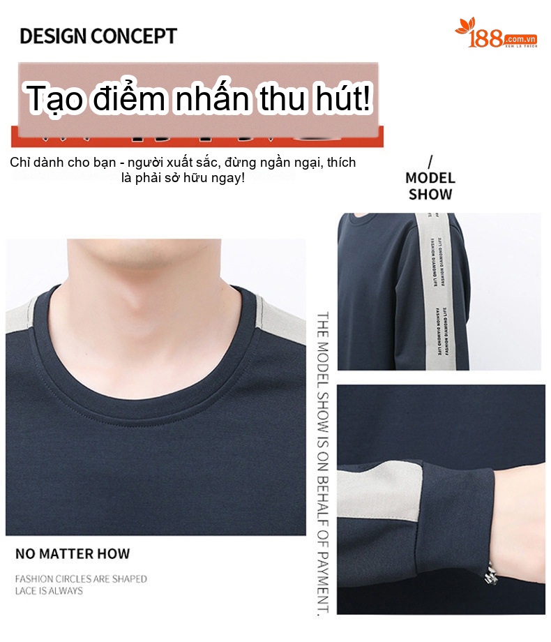 Áo Thun Tay Dài Nam Cổ Tròn Lót Lông Thoải Mái Màu Đen, Xanh Đen, Xanh Dương chi tiết 4