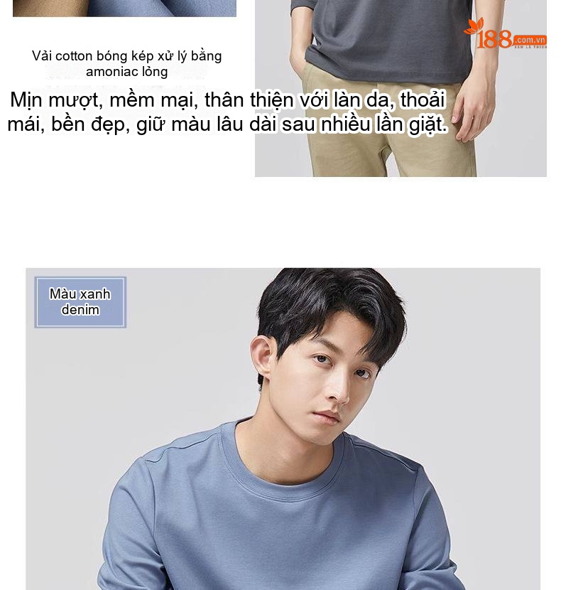 Áo Thun Tay Dài Nam Cotton Tơ Gân Mỏng Màu Trắng, Xám, Đen, Nâu chi tiết 21