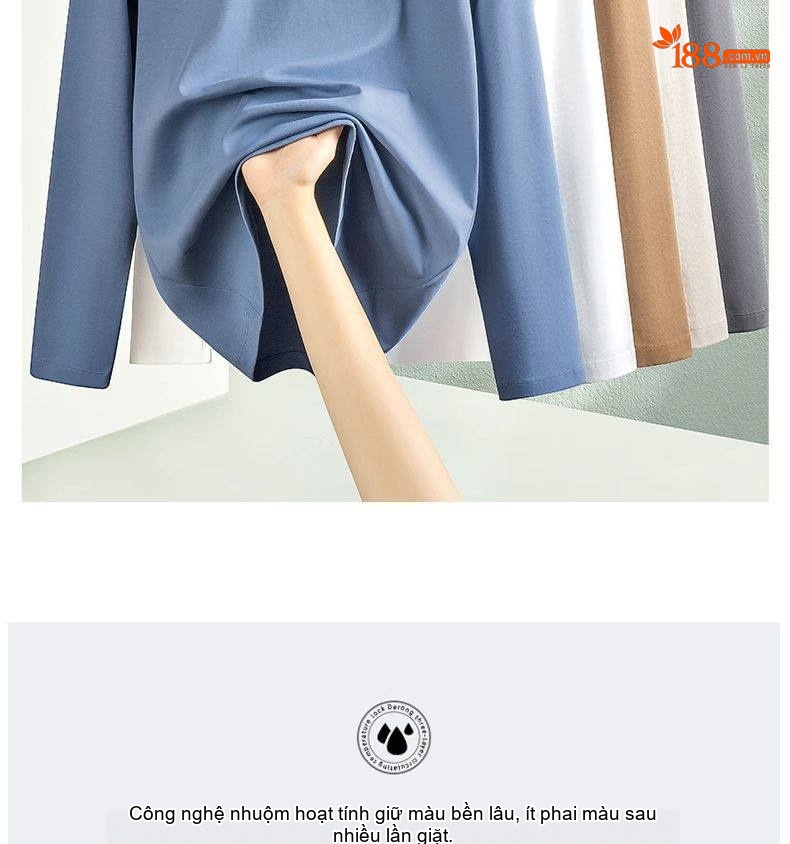 Áo Thun Tay Dài Nam Cotton Tơ Gân Mỏng Màu Trắng, Xám, Đen, Nâu chi tiết 9