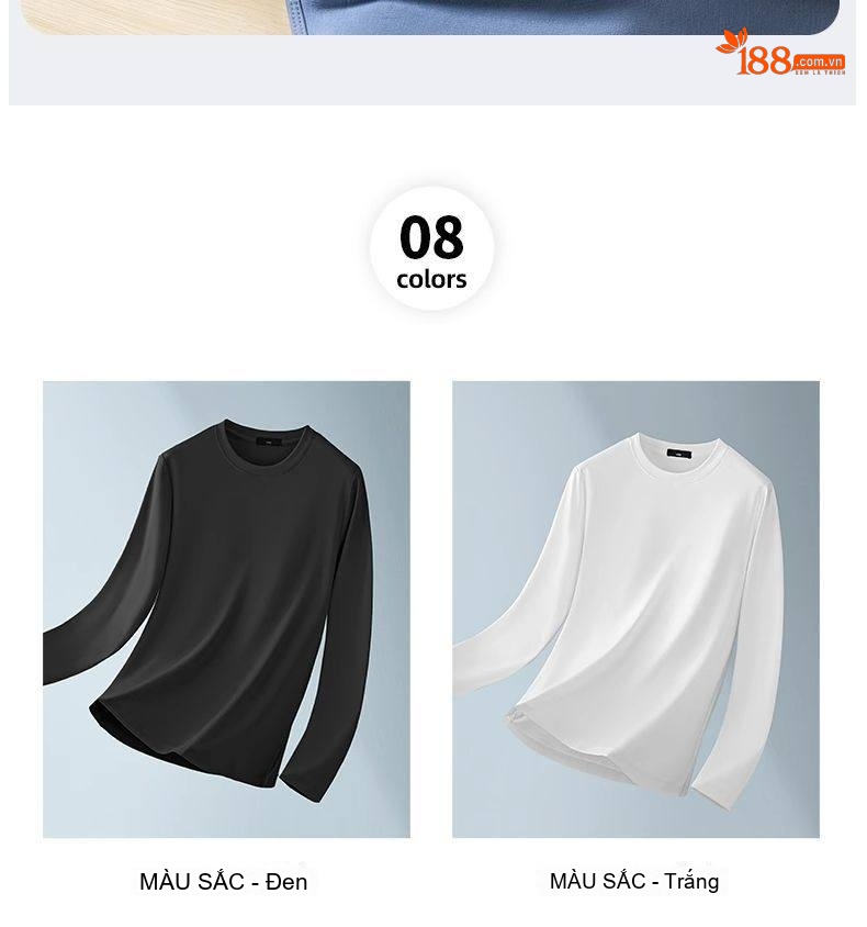 Áo Thun Tay Dài Nam Cotton Tơ Gân Mỏng Màu Trắng, Xám, Đen, Nâu chi tiết 11