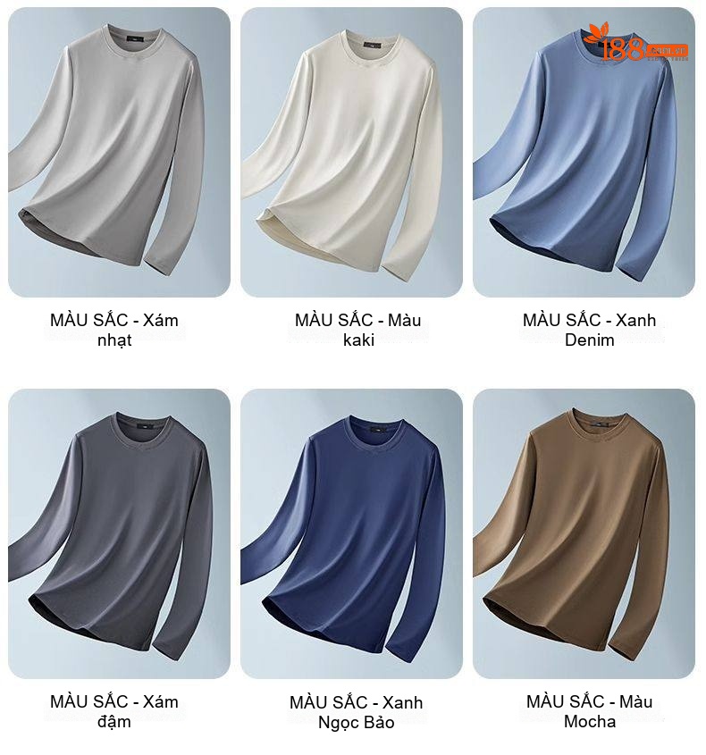 Áo Thun Tay Dài Nam Cotton Tơ Gân Mỏng Màu Trắng, Xám, Đen, Nâu chi tiết 12