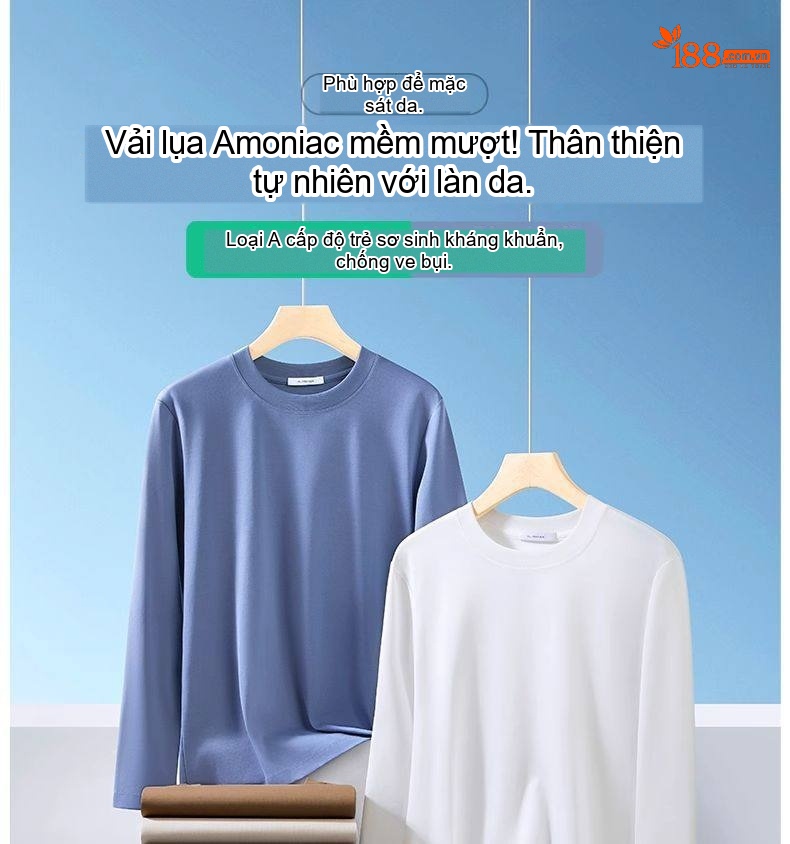 Áo Thun Tay Dài Nam Cotton Tơ Gân Mỏng Màu Trắng, Xám, Đen, Nâu chi tiết 1