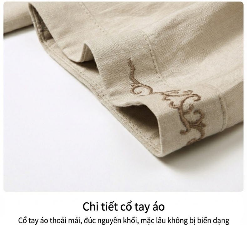 Áo Thun Tay Ngắn Nam Cổ Tàu Khuy Tàu Phong Cách Trung Hoa Form Rộng Màu Be, Đỏ, Xám, Xám Đậm chi tiết 15