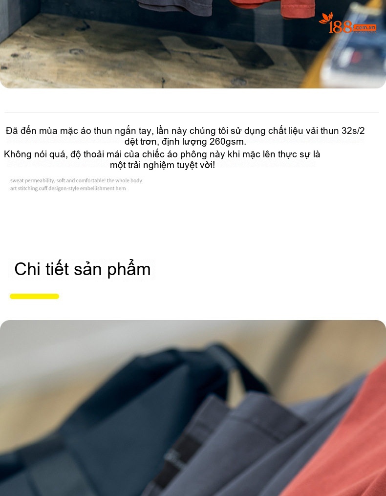 Áo Thun Tay Ngắn Nam Cotton 260g Thêu Chữ In Hình Form Rộng Màu Đỏ Gạch, Xám chi tiết 5