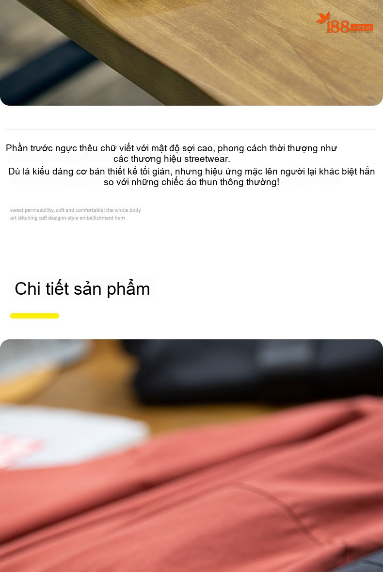 Áo Thun Tay Ngắn Nam Cotton 260g Thêu Chữ In Hình Form Rộng Màu Đỏ Gạch, Xám chi tiết 8
