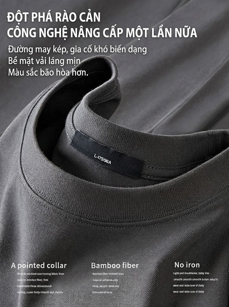 Áo Thun Tay Ngắn Nam Cotton 320G Cổ Tròn Basic Màu Xám, Xanh Navy, Nâu, Trắng...